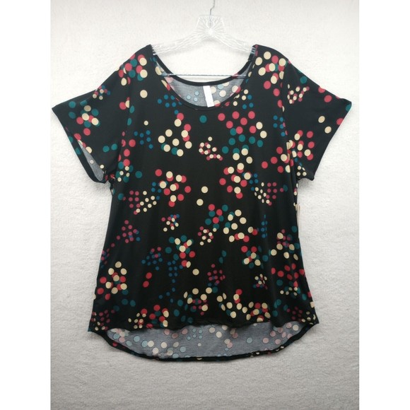 NWT LuLaRoe Tunic Top Plus Size 3XL Black with Colorful Dots Stretch Lightweight - Picture 1 of 16